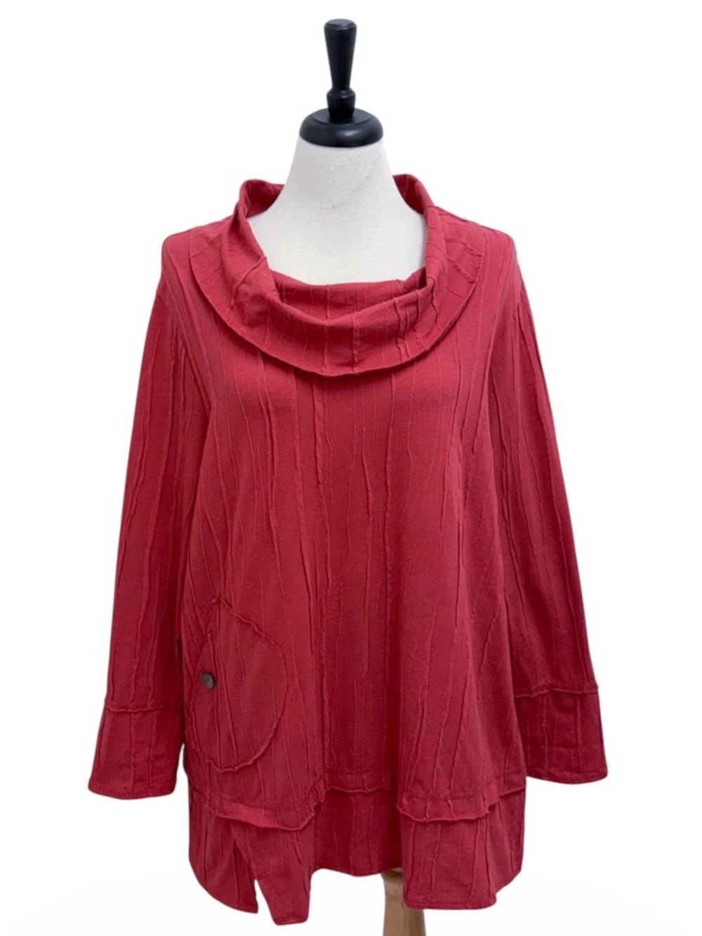 Habitat muted red cowl neck knit long sleeve artsy tunic layered hem pocket XL